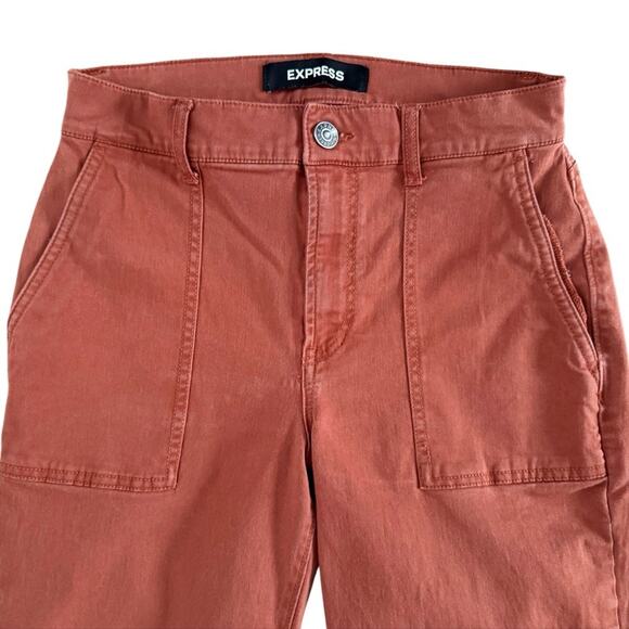 Express Cropped Straight High Rise Jeans‎ Women's Sz 4 Orange Rust Tapered Retro - Picture 2 of 14